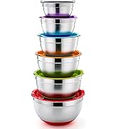 P&amp;P CHEF Mixing Bowls With Lids, Set of 6, Stainless Steel Nesting Mixing Bowls &amp; Fitting Lids &amp; ...