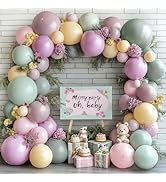 Dusty Green Pink Purple Yellow Balloon arch kit,Double Stuffed Haze Purple Mauve Pink Ivory Sage ...