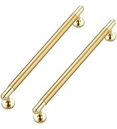 JOY DECOR 10 Pack Brass Round T-bar 7-1/2 Inch Hole Center Solid Cabinet Handles Gold Pulls Round...