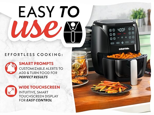Compact countertop air fryer with 12 one-touch cooking presets