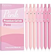 Fenmay Pink Pens Black Ink, 7 Pcs 0.7mm Fine Point Smooth Writing Gel Pens, Quick Dry &amp; No Smudge...