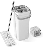 BOSHENG Mop and Bucket Set, Flat Mops for Floor Cleaning, Wall Mop with 60" Extensible Handle, Ha...