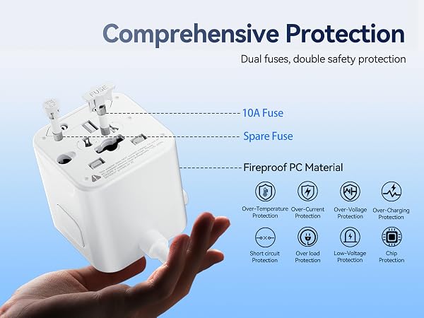 Comprehensive protection, dualfuses, double safety protection, over-temperature, Over-Current