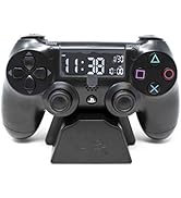 Black gaming controller alarm clock display stand showing digital time interface with PlayStation button symbols.