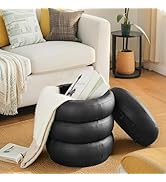Glitzhome 19.5" H Modern Storage Ottoman, Leatherette Accent Footrest Ottoman, Upholstered Round ...