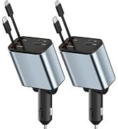 [2 Pack] Retractable Car Charger 100W 4 in 1 Car Charger Adapter with Type-C &amp; Ligning Retractabl...
