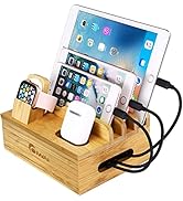 Bamboo Charging Station Organizer for Multiple Devices, COIWAI 7 in 1 USB Charger Docking 7 Ports...
