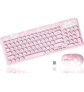 Mytrix Cute Sakura Pink Wireless Keyboard Mouse Combo, Retro Type-Writer Keys, 2.4G USB Slim Keyb...