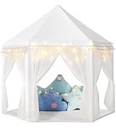 Monobeach White Princess Tent Girls Tassel Decor Large Playhouse Kids Castle Play Tent with Star ...