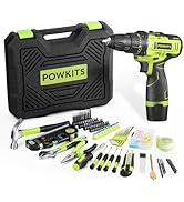POWKITS Cordless Drill: 12V Power Drill Set with Lithium Battery, 142Pcs Electric Tools Set with ...