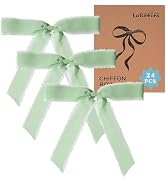 LaRibbons Sage Green Chiffon Ribbon Bows for Gift Wrapping, Premade Sage Green Bows for Wedding, ...