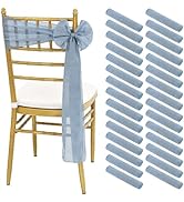 Showgeous 30 Pcs Dusty Blue Chair Sashes for Wedding Chair Decorations, Cheesecloth Chair Bow Sas...