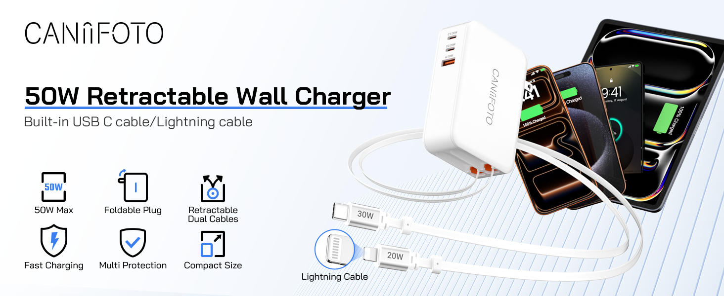 50W Retractable Wall Charger