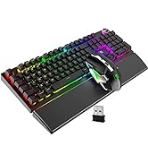 Rechargeable Wireless Keyboard Mouse and Wrist Rest Combo RGB Backlight Silent Mechanical Feel Ke...