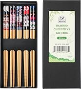 52USA Bamboo Chopsticks Reusable with Case, 5 Pairs–Natural Wooden Chopsticks Gift Set for Sushi,...