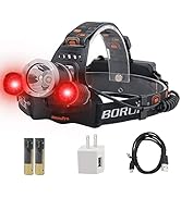 BORUIT RJ-3000 LED Rechargeable Headlamp,3 Modes White and Red LED Hunting Headlamps,5000 Lumens ...