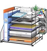 ReePlan Desk Organizer with Magazine Holder, 5-Tier Paper Organizer for Desk with Pen Holder, Pap...