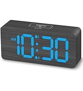 uscce Wooden Digital Alarm Clocks for Bedrooms: Dimmable Dual Alarm Clock with Large Numbers for ...