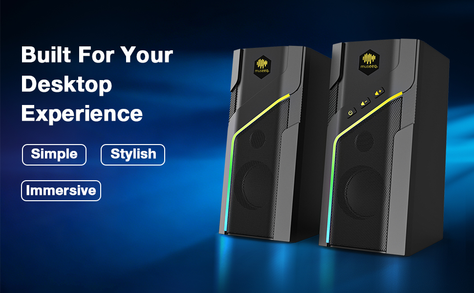 Museeq 2.0 USB Powered RGB PC Gaming Desktop Computer Bluetooth Speakers