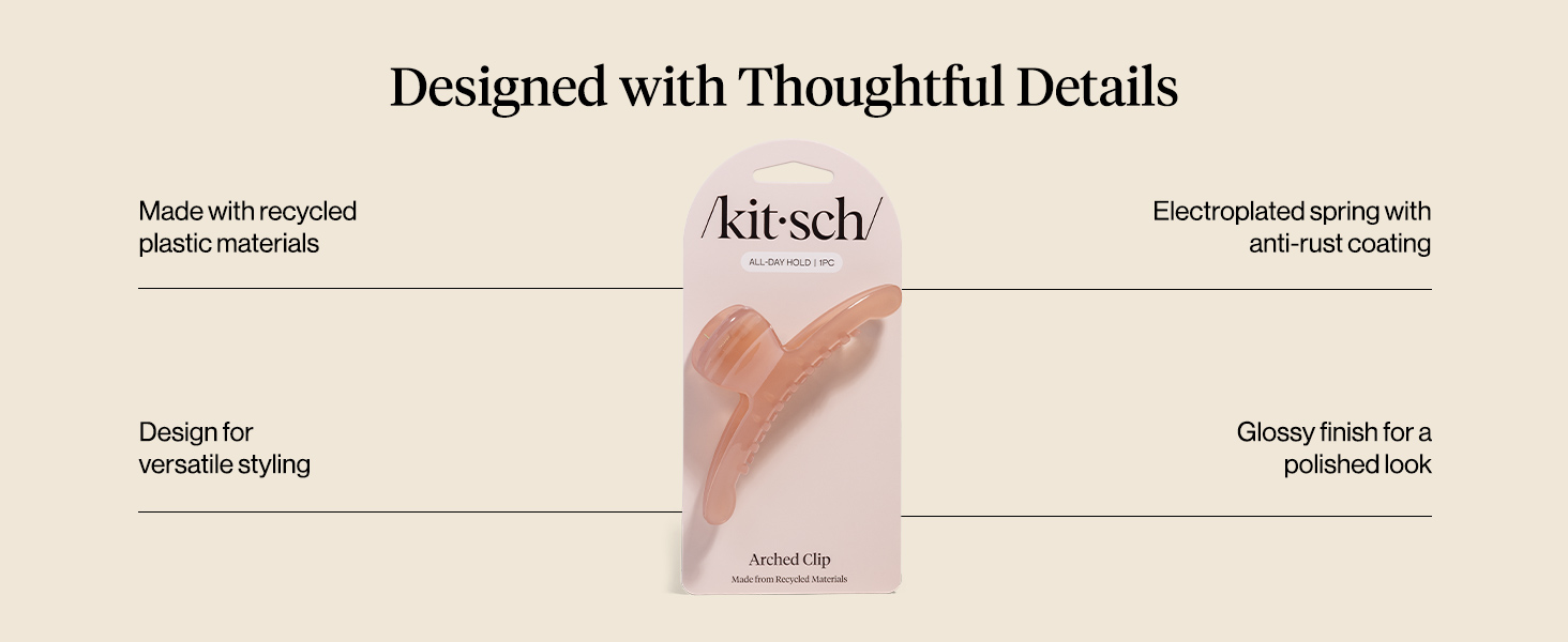 Kitsch Arched Hair Clips For Women Recycled Plastic Claw Clips Secure Hold. Comfortable All-Day