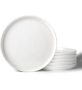 DOWAN 8" Porcelain Salad Plates Set of 6, Ceramic White Dessert Plates Set for Salad, Pasta, Stea...