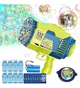 SHCKE 132 Holes Rocket Bubble Gun with Colorful Lights, Bubble Machine with 2 Batteries &amp; 8 Bottl...