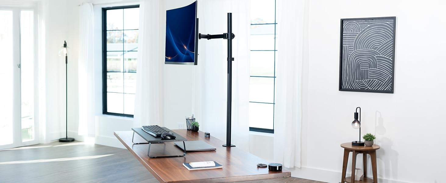 tall monitor mount adjustable desk stand clamp grommet tilt swivel rotate ergonomic setup