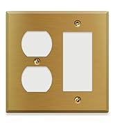 2-Gang Brass Outlet Cover, Satin Brass Combination Outlet Covers, Standard Size 4.5