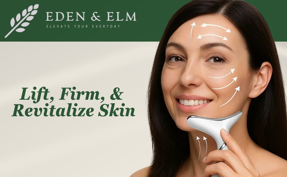 LED face toning device positioned under chin with jawline and neck guidance overlay