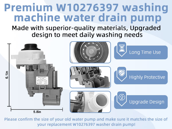 W10276397 Washer Drain Pump for Whirlpool Kenmore Mayt-ag Washing Machine