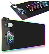 Wireless Charging Mouse Pad, RGB Gaming Mousepad, 31.5"x15.7" Extra Large Desk Pad, 13 Light Mode...