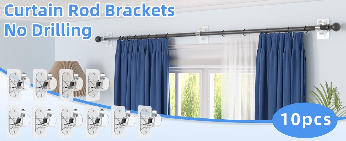 no drill curtain rod brackets