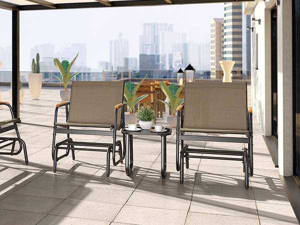 3 Piece Patio Furniture Set Outdoor Glider Chair Bistro Set