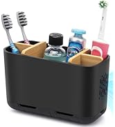 GFWARE Black Toothbrush Holder, Bamboo Toothbrush and Toothpaste Holder with Drainage, Electric K...