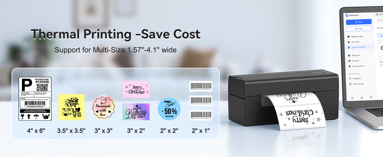 Adjustable width 1.57-4.1&amp;#34; prints 4x6 shipping labels round stickers DIY logo warehouse barcode tags