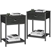 Furologee Nightstands Set of 2, Industrial End Table with Fabric Drawer&amp;Storage Shelf, Small Beds...