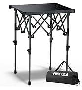 FUNYKICH Folding Camping Table(L19.9''xW16.1''), Aluminum Roll-up Portable Picnic Table with 2 Ad...