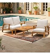 IDZO Bundle of Jasper Acacia Wood Beige Collection (Loveseat + Club Chair + Coffee Table)