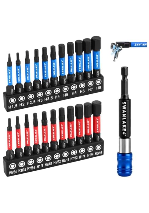 23-Piece Impact Hex Bit Set, 2-Inch SAE &amp; Metric Allen Wrench Drill Bits, S2 Steel 1/4-Inch Hex S...