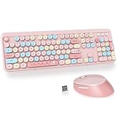 GTSP Typewriter Colorful Wireless Keyboard and Mouse Combo, 2.4GHz Full-Size Retro Cute Office Co...