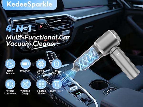 KedeeSparkle Mini Car Vacuum Cleaner, 4 in 1 Cordless Vacuum Cleaner