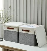 DECOMOMO Storage Cubes with Lid [3-Pack] Large Storage Box, Stackable Storage Bin with Dual Handl...