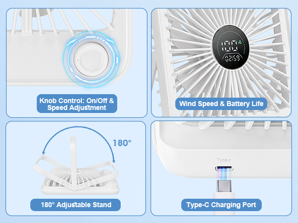 white portable desk fan