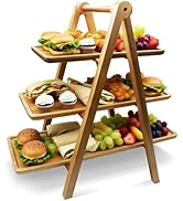 WARMKEY Acacia Wood 3 Tier Tray Wooden Serving Tray - Three Tiered Serving Stand with Collapsible...