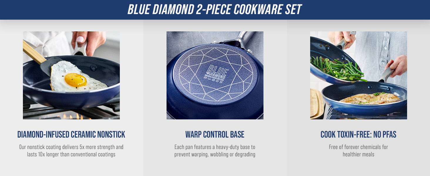 BlueDiamond, Ceramic Nonstick, PFAS-Free, Non-Toxic, Cookware, Frypans, Classic