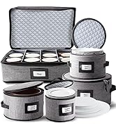 Fine China Storage Containers Hard Shell – 5 Piece Dish Storage Containers, Quilted and Stackable...