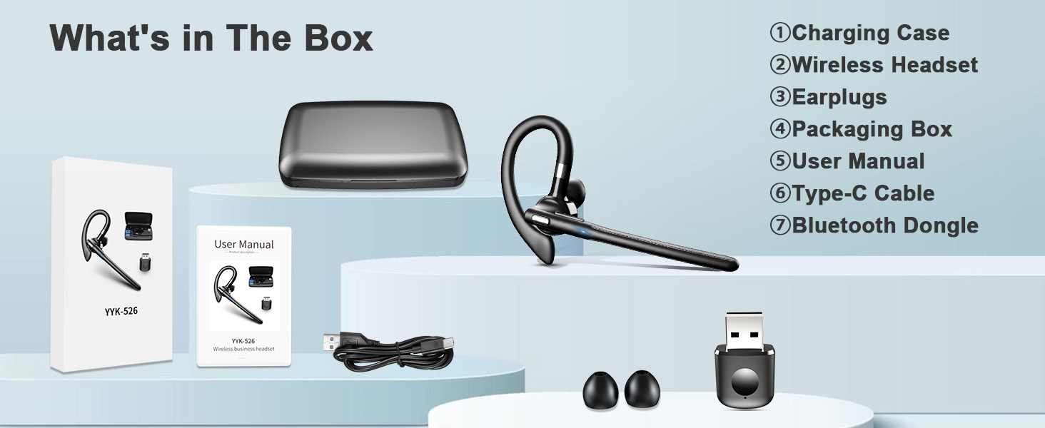 Charging case/Wireless Headset/Earplugs/Packaging Box/Type-C Cable/Bluetooth Dongle