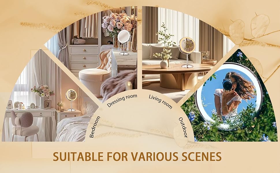 Multi-scenario round tabletop vanity mirror with lights