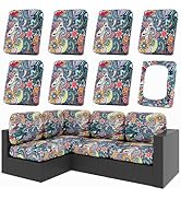 hyha 8Pcs Patio Cushion Covers, Stretch Outdoor Couch Cushion Covers Replacement, Washable Outdoo...