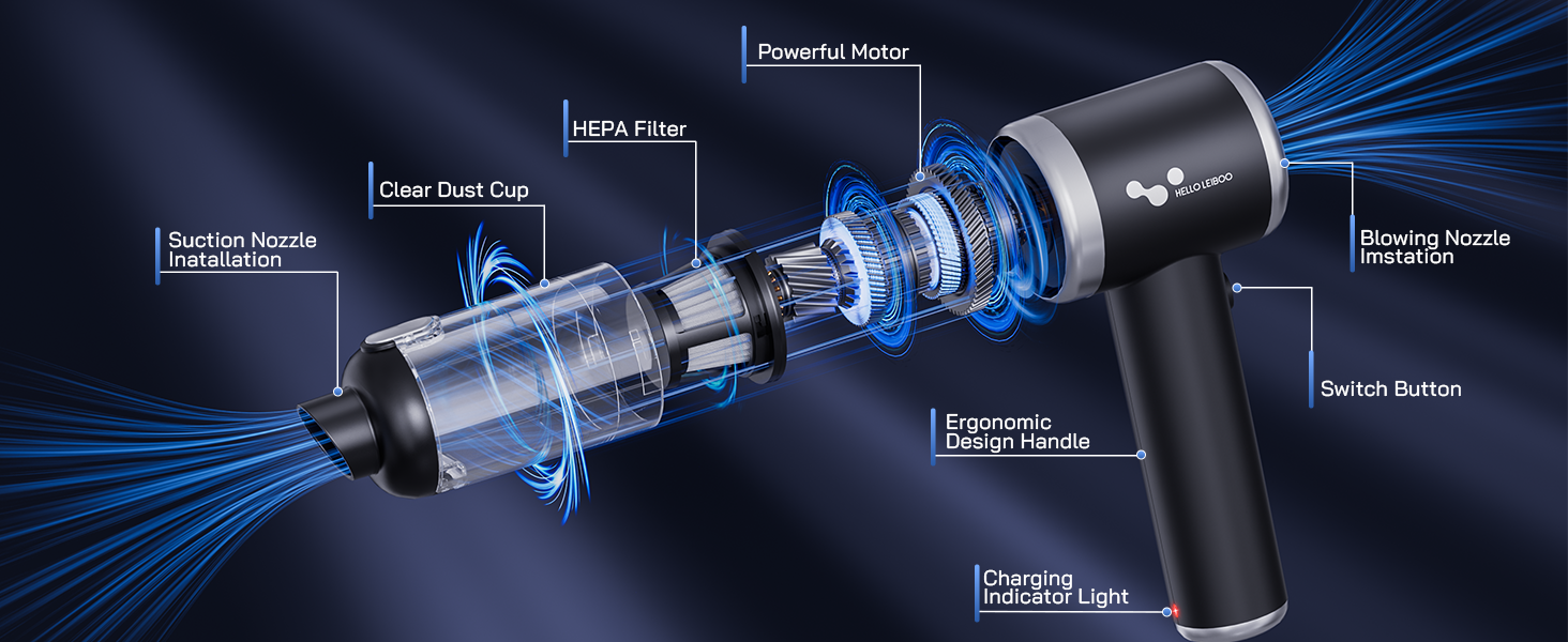 helloleiboo Handheld Car Vacuum Cleaner